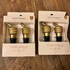 2 sets of Threshold Gold Snake Bottle Stoppers Set of 2 Wine Barware Kitchen